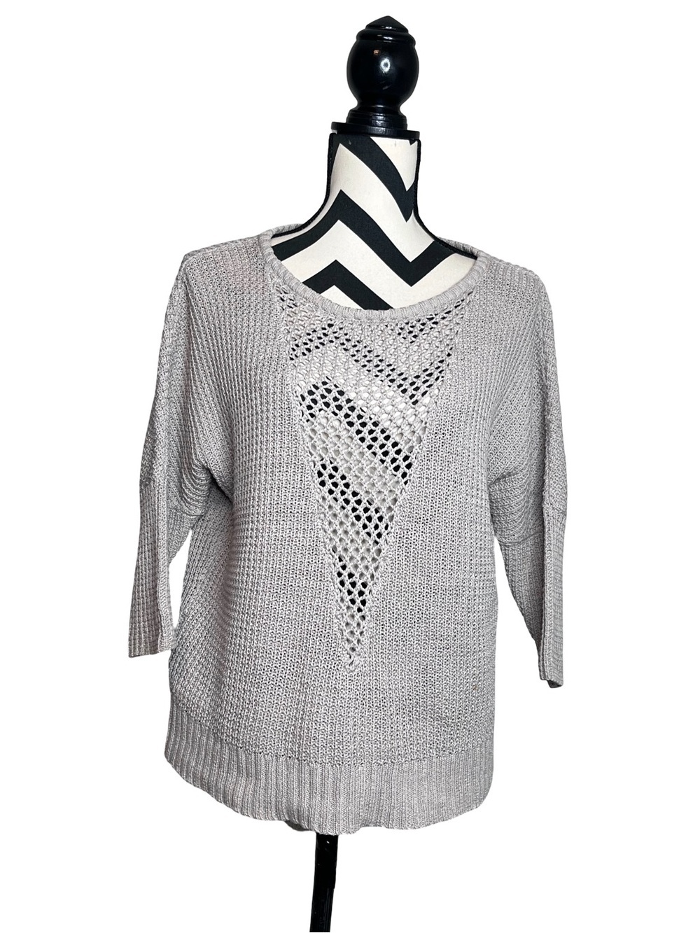 L'Agence Neural Open Knit 100% Silket Cotton 3/4 Sleeve Sweater Sz XS